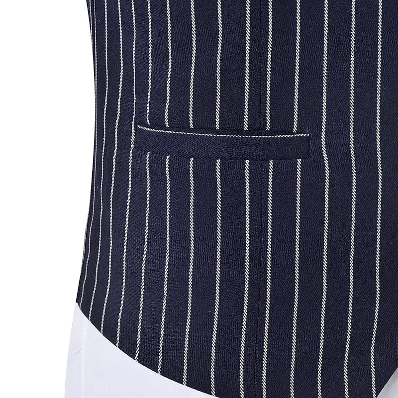 aesido Formal Men's Suit Vest Striped V Neck Waistcoat