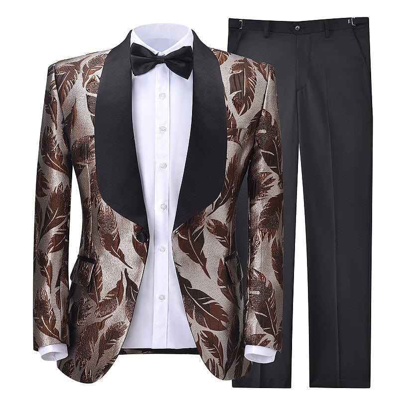 aesido Formal Patterned Tuxedos Shawl Lapel 2 Pieces Mens Suit (Blazer+Pants)