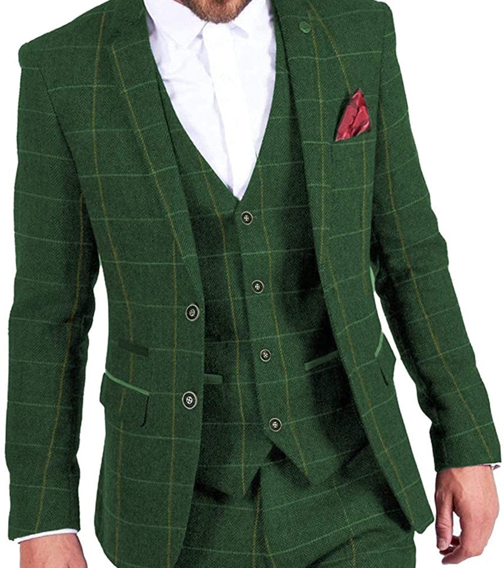 aesido Formal Plaid 3 Pieces Mens Suit Tuxedos (Blazer+vest+Pants)