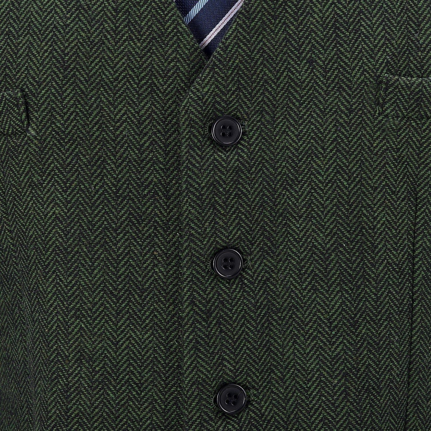 aesido Green Herringbone V Neck Waistcoat