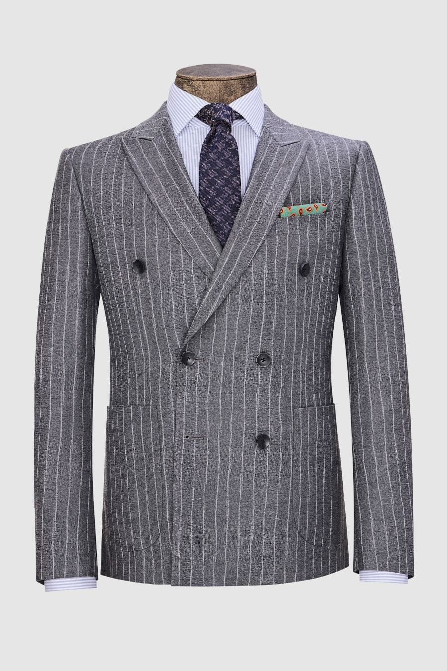 aesido Grey 2 Piece Business Casual Double Breasted Notch Lapel Mens Suit