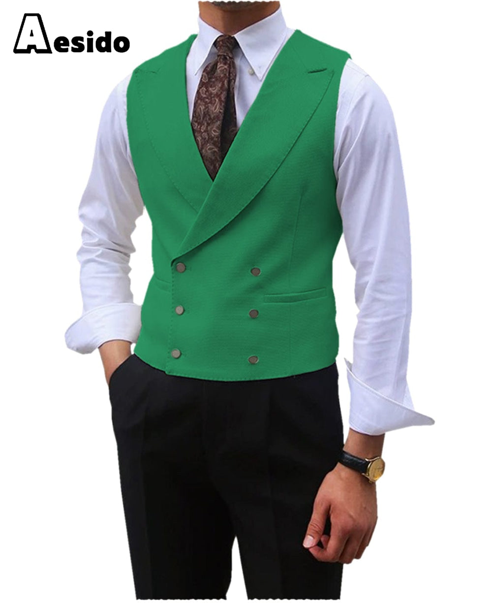 aesido Leisure Double Breasted Peak Lapel Men Waistcoat