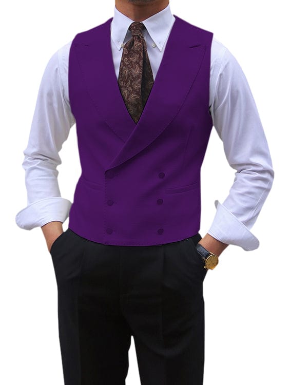 aesido Leisure Double Breasted Peak Lapel Men Waistcoat