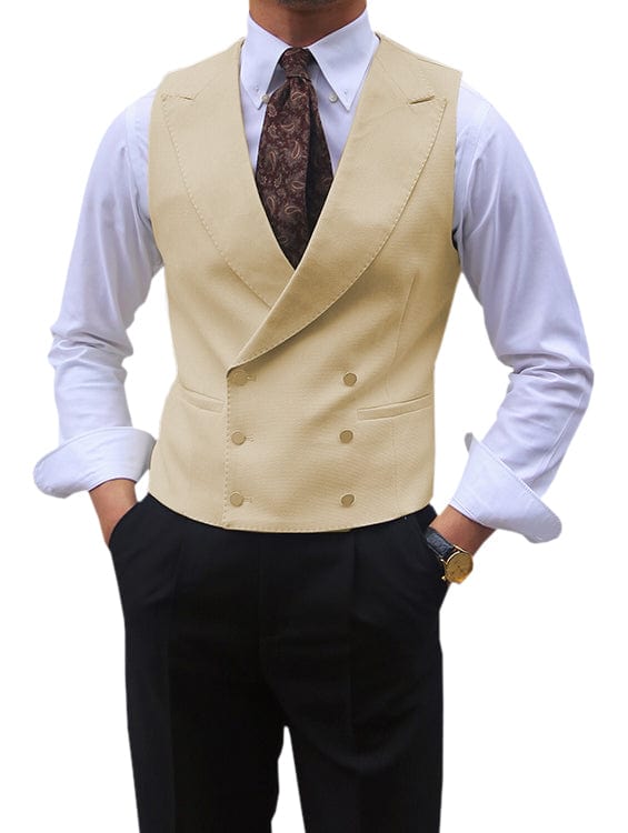 aesido Leisure Double Breasted Peak Lapel Men Waistcoat