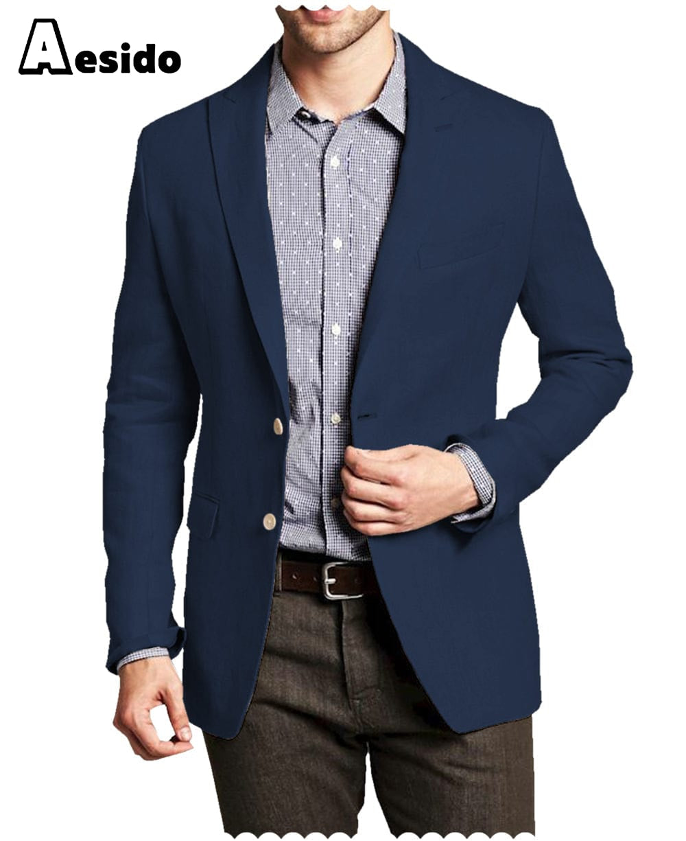 aesido Men Double Button Notch Lapel Blazer