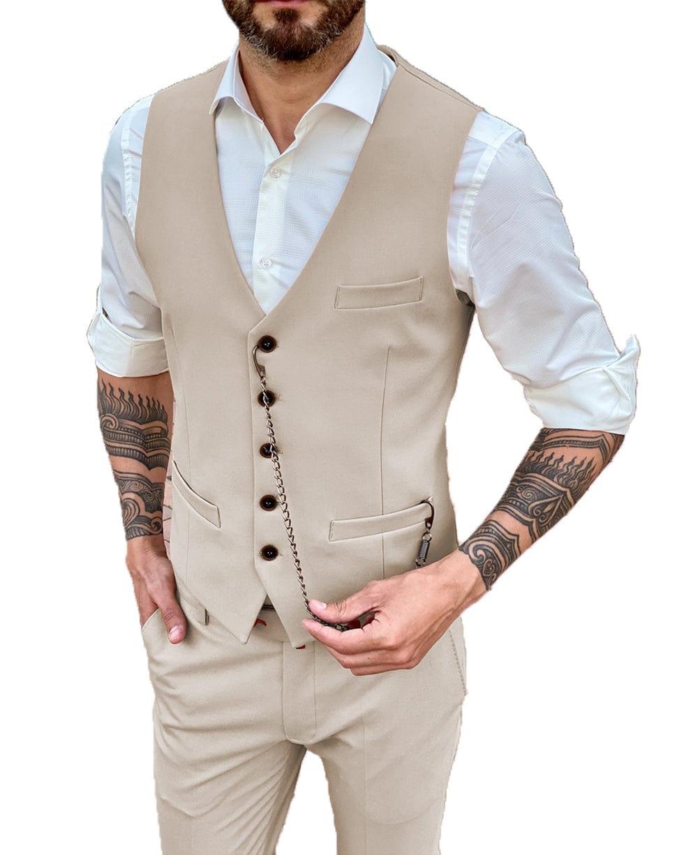 aesido Men's 2 Pieces Single Breasted V Neck Waistcoat（Vest+Pants）