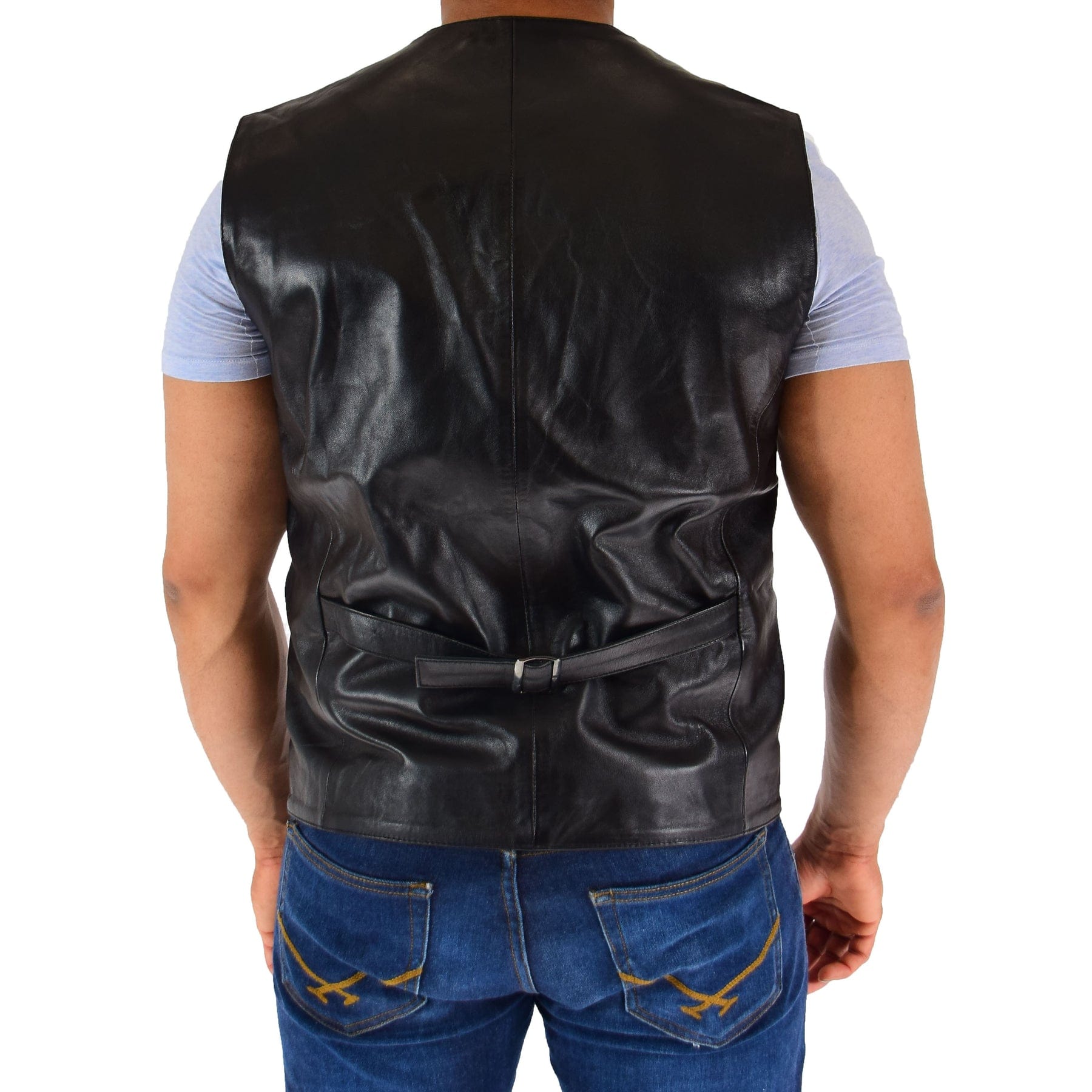 aesido Men's Black Vintage V Neck Leather Vest