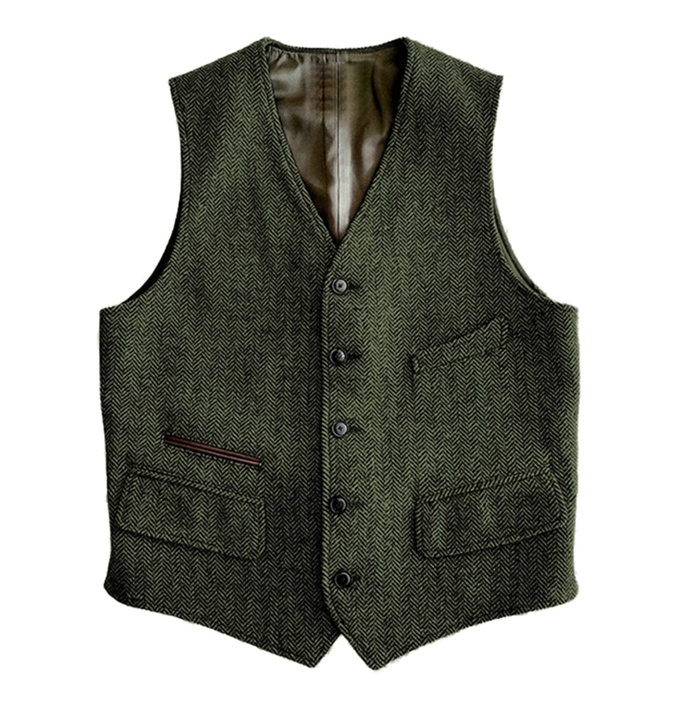 aesido Men‘s Business Casual Single Breaste V Neck Tweed Waistcoat