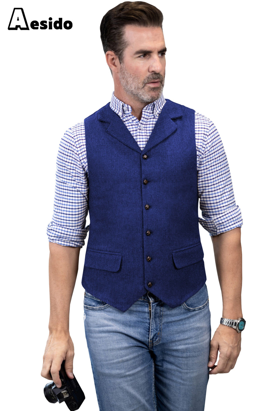 aesido Men's Business Notch Lapel Waistcoat