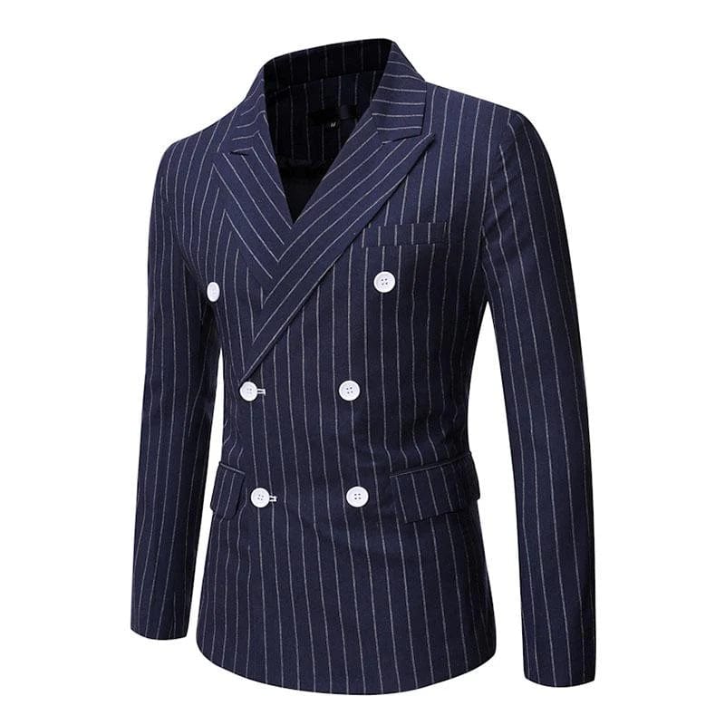 aesido Men's Casual Striped Peak Lapel Double Breasted Blazer