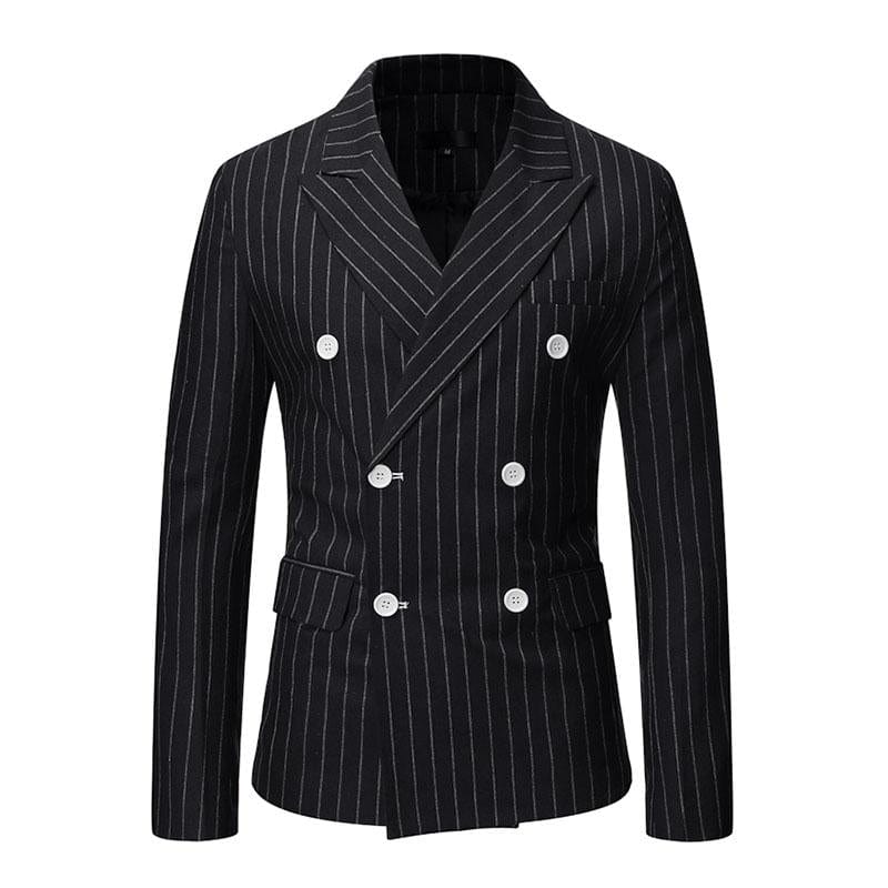 aesido Men's Casual Striped Peak Lapel Double Breasted Blazer