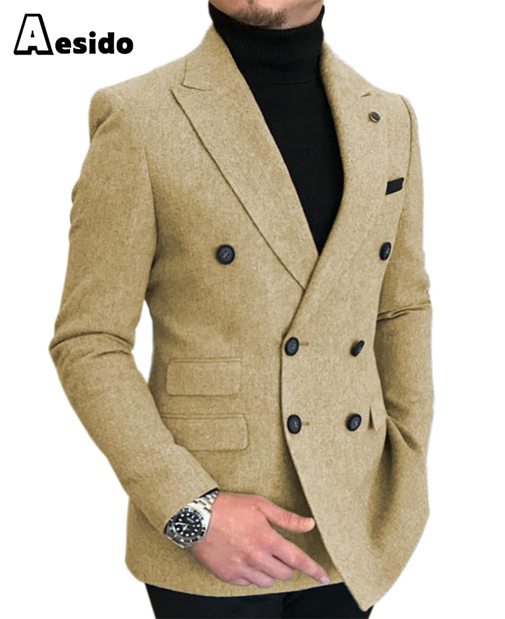 aesido Men's Casual Tweed Notch Lapel Blazer