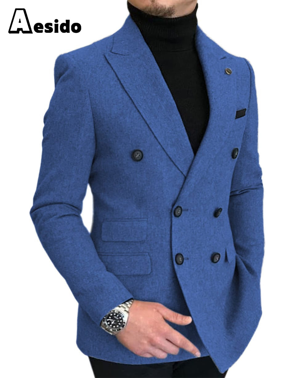 aesido Men's Casual Tweed Notch Lapel Blazer