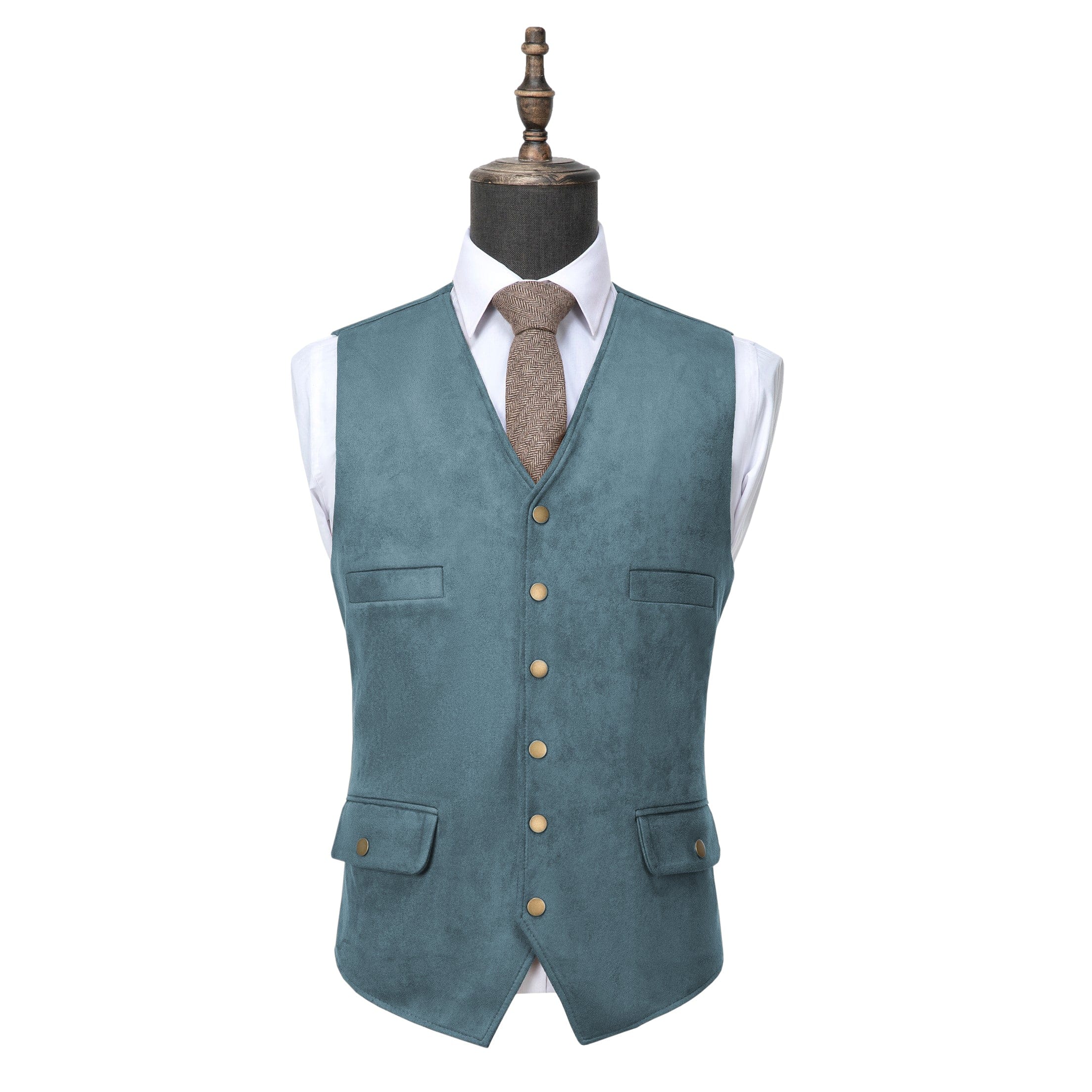 aesido Men's Casual V Lapel Suede Waistcoat