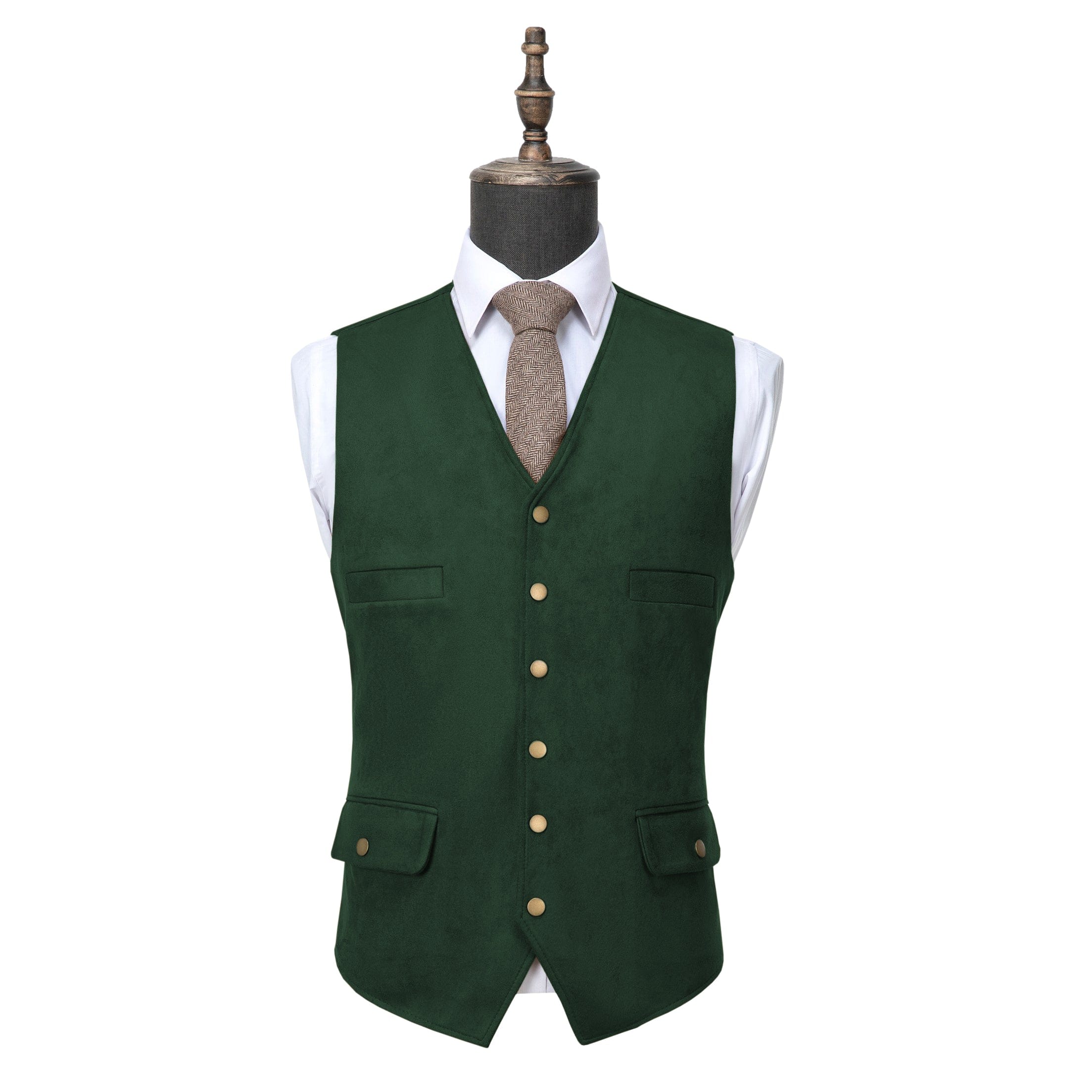 aesido Men's Casual V Lapel Suede Waistcoat