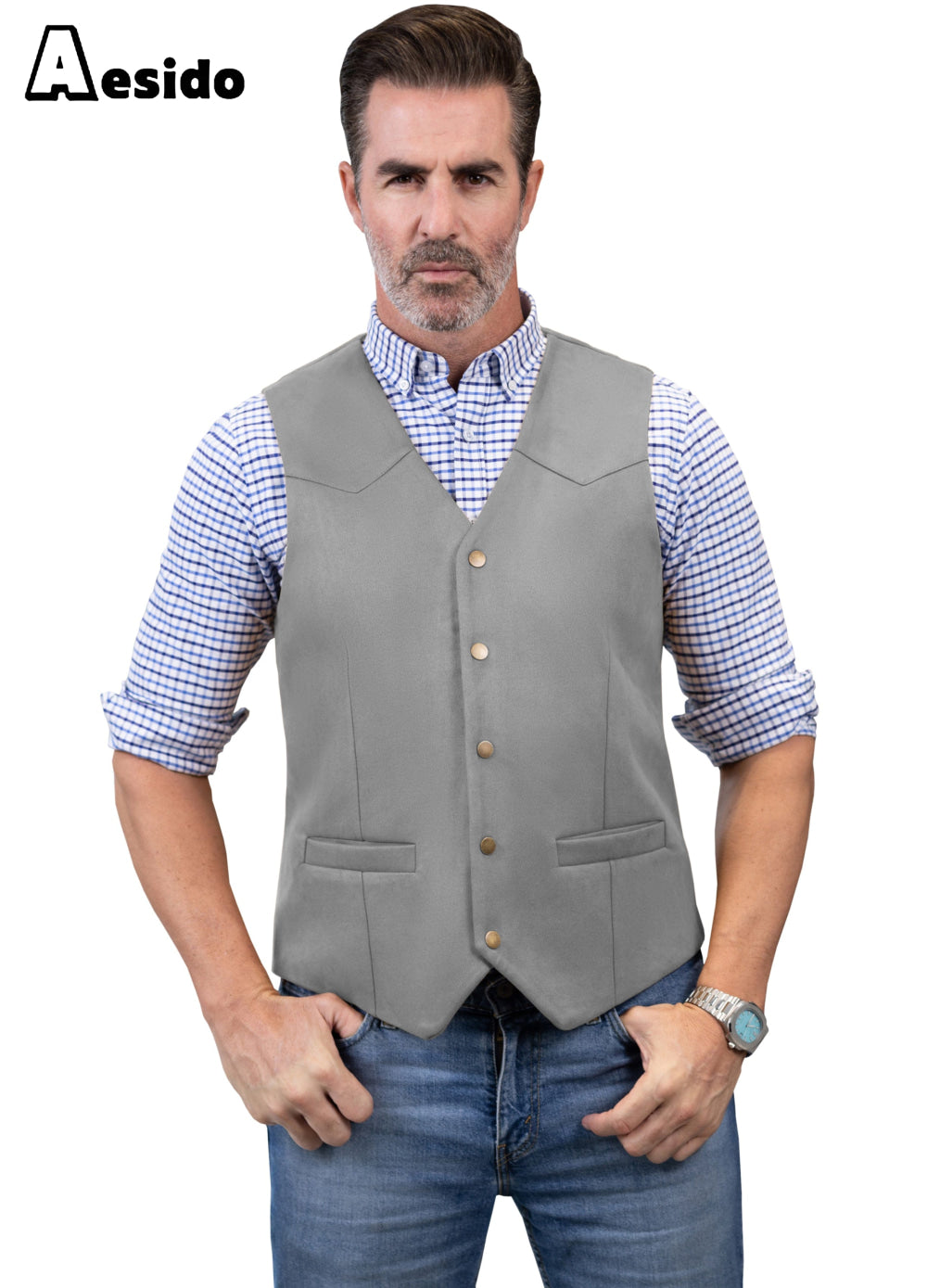 aesido Men's Casual V Neck Waistcoat