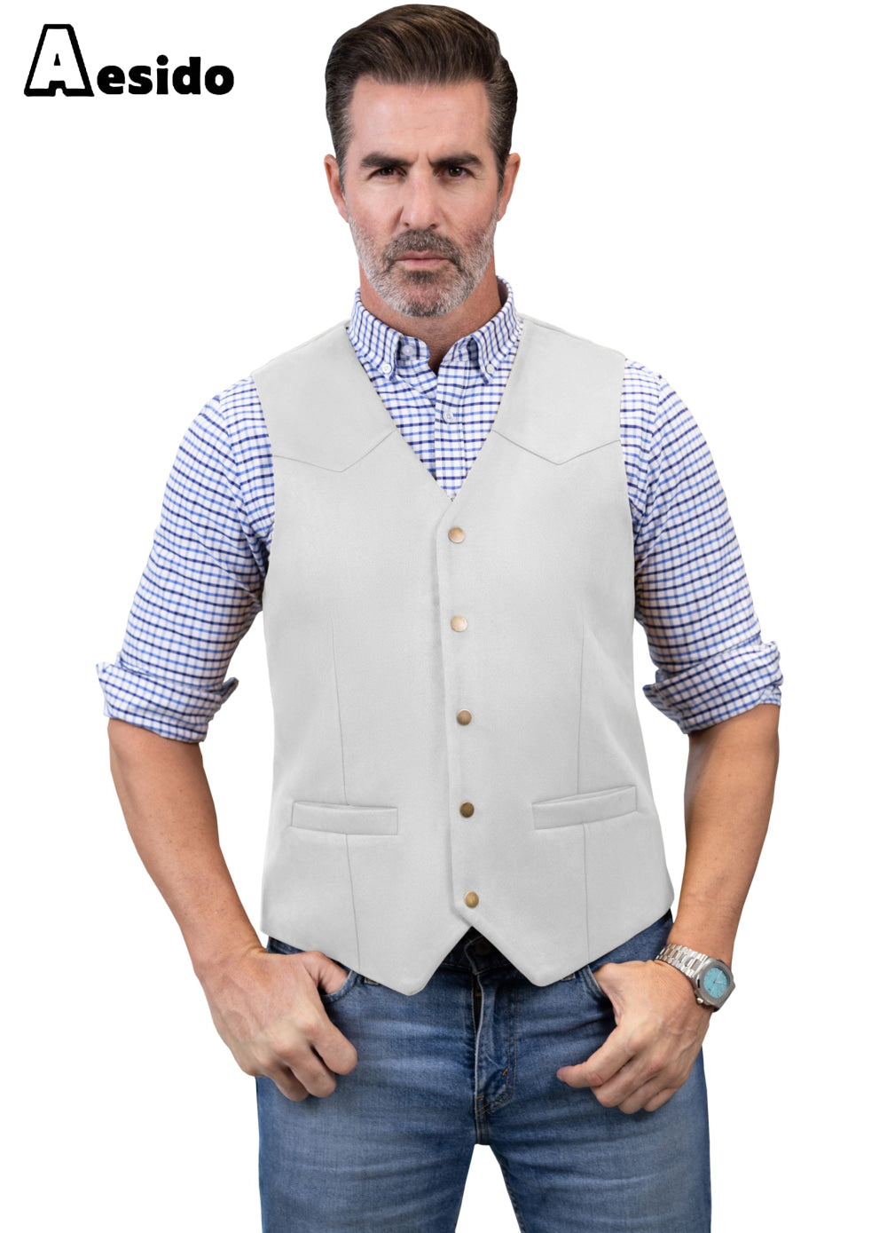 aesido Men's Casual V Neck Waistcoat