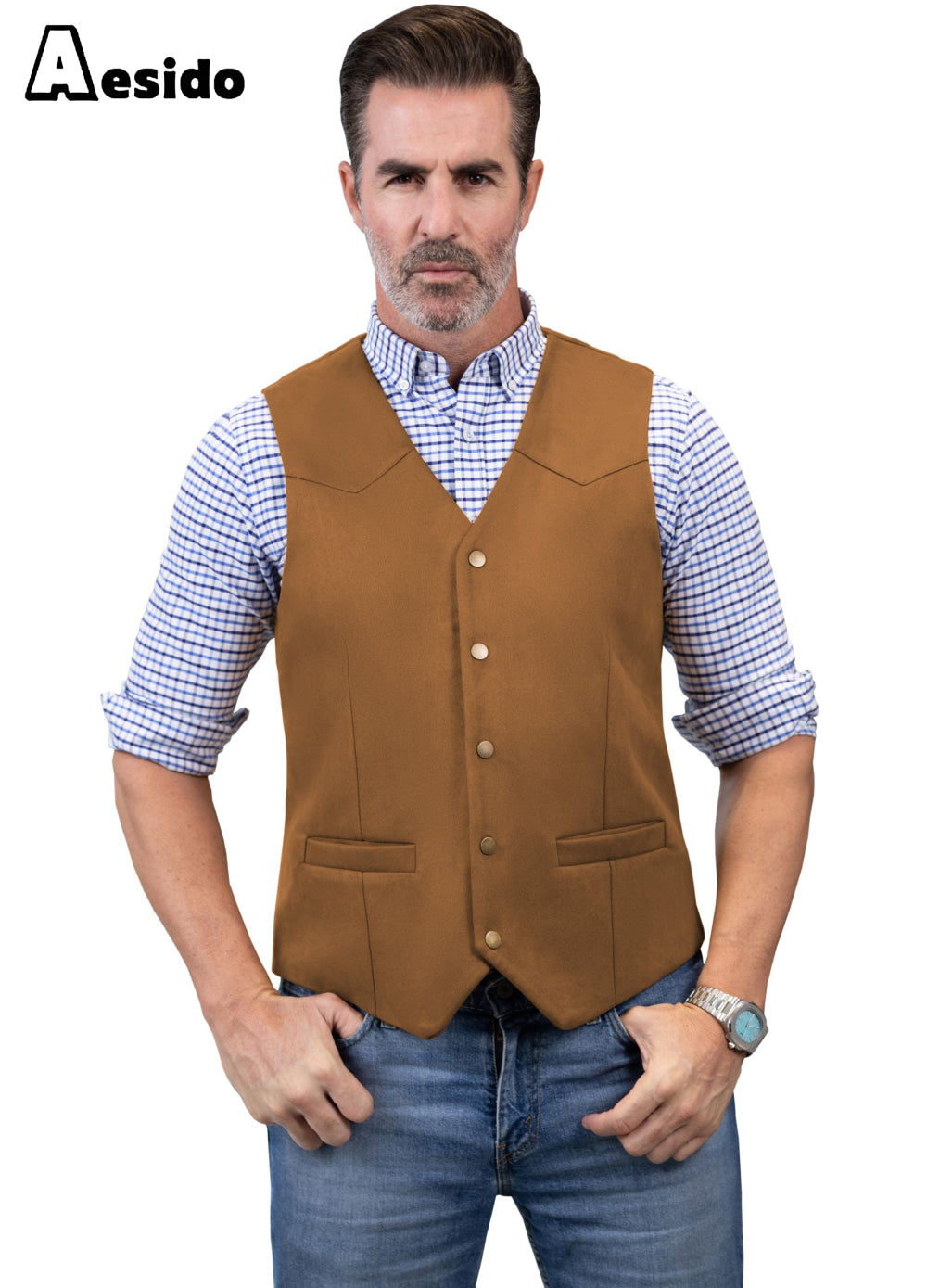 aesido Men's Casual V Neck Waistcoat