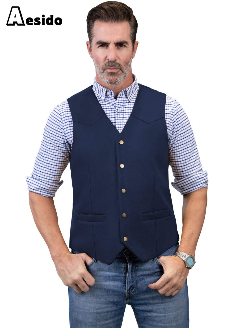 aesido Men's Casual V Neck Waistcoat