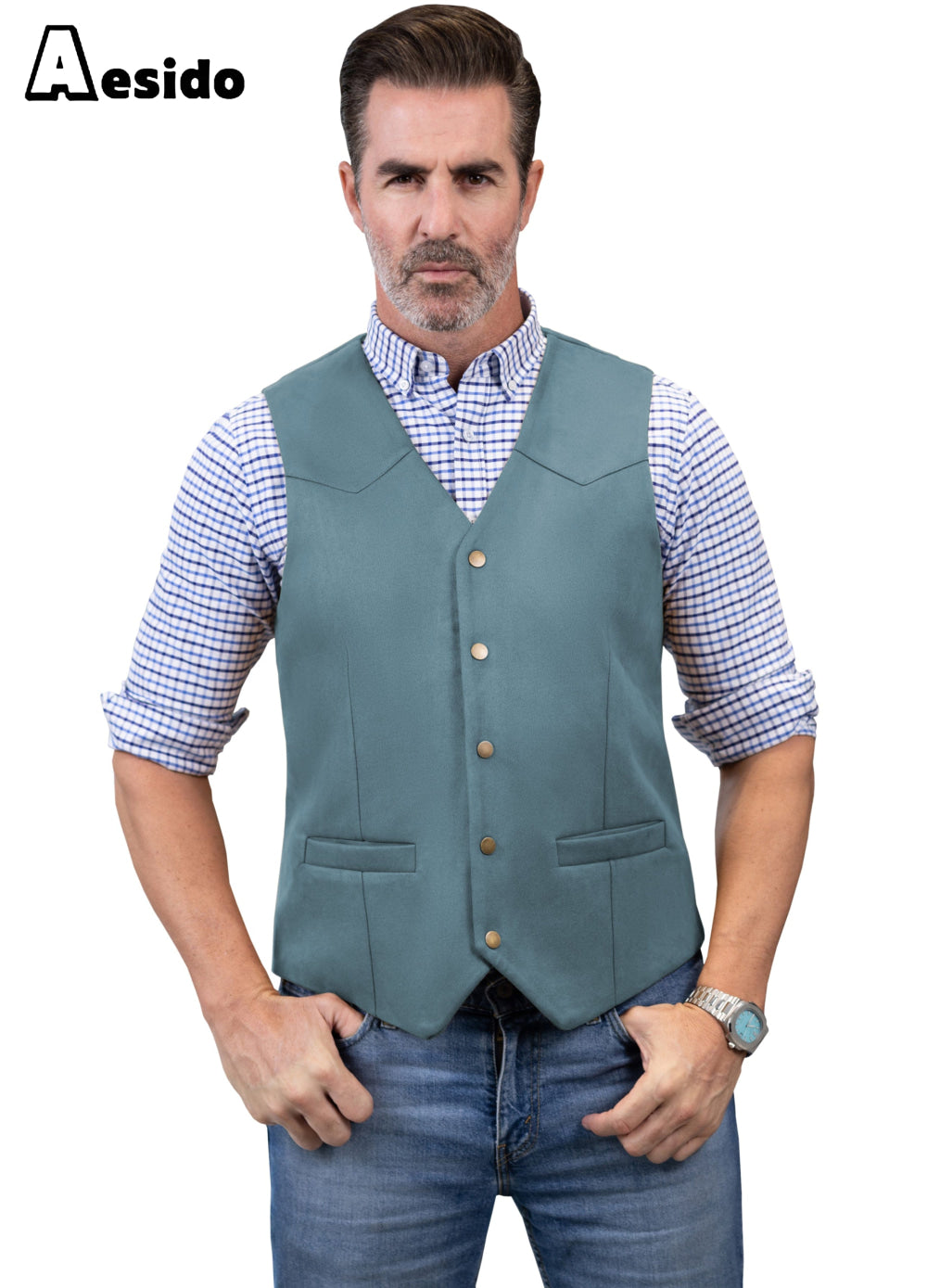 aesido Men's Casual V Neck Waistcoat