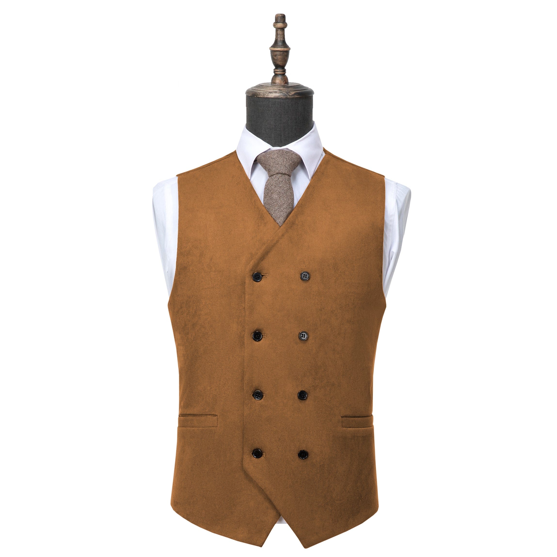 aesido Men's Double Breasted V Neck Suede Vest (Copy)