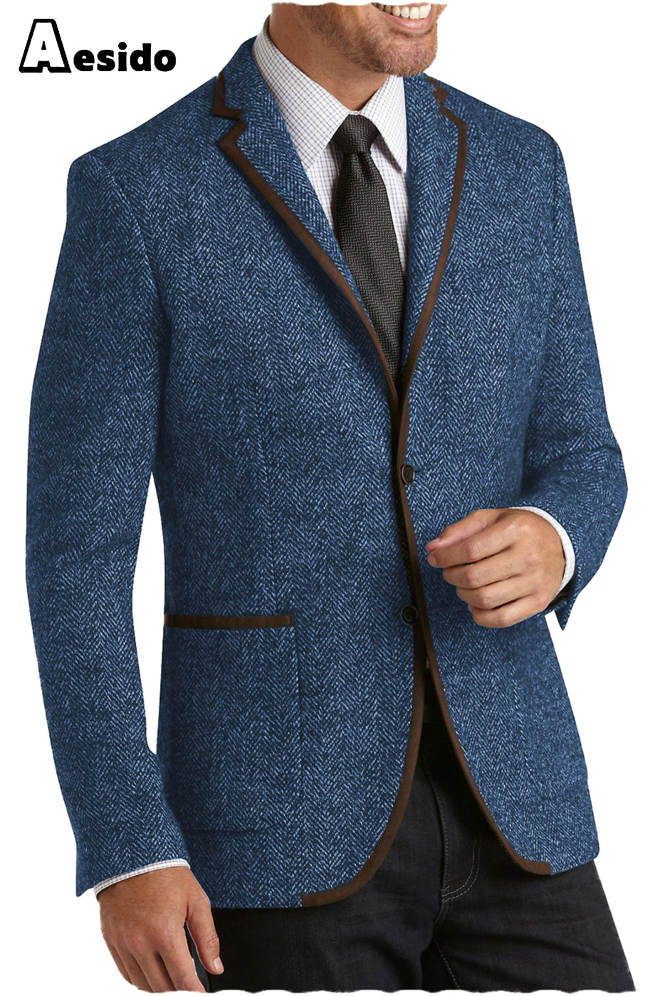 aesido Men's Double Button Notch Lapel Blazer