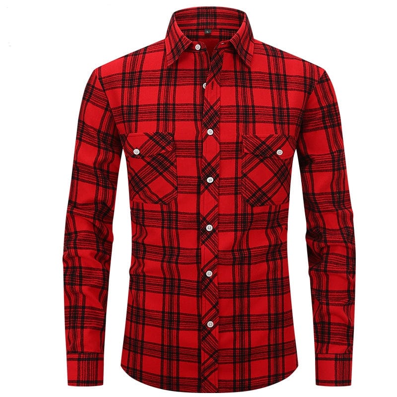 aesido Men's Long Sleeve Double Pocket Flannel Plaid Shirt