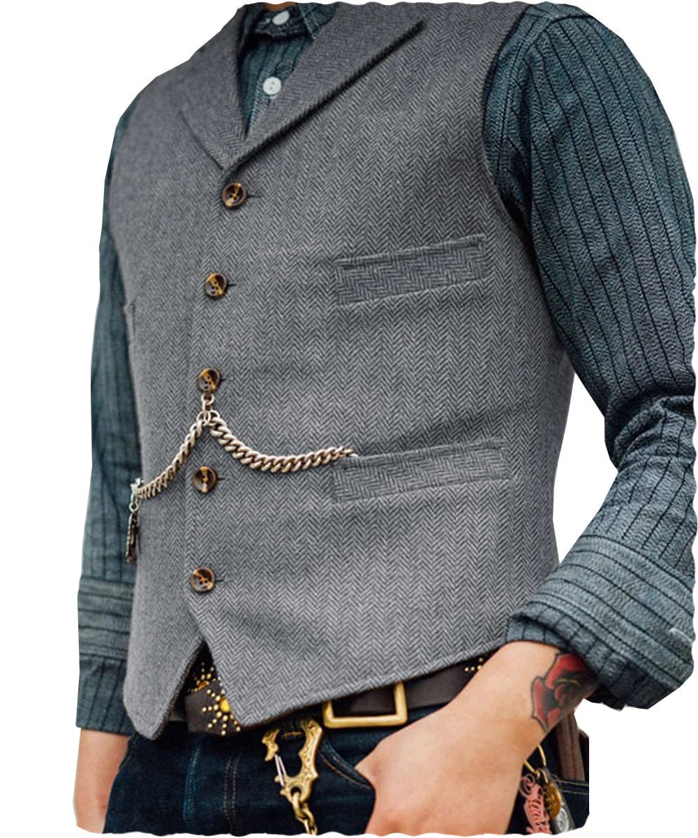 aesido Men's Notch Lapel Waistcoat