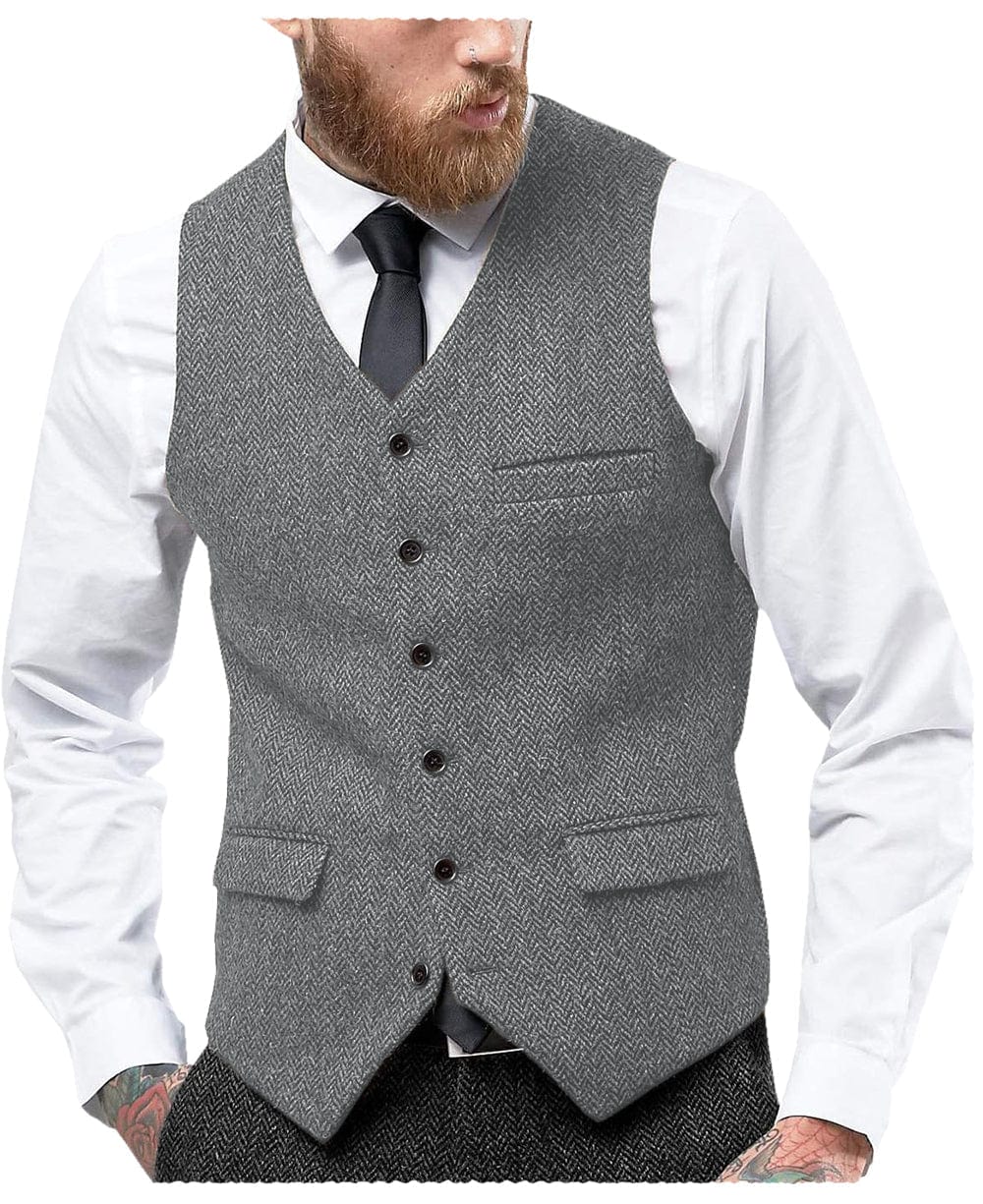 aesido Men's Single Breasted V Neck Waistcoat