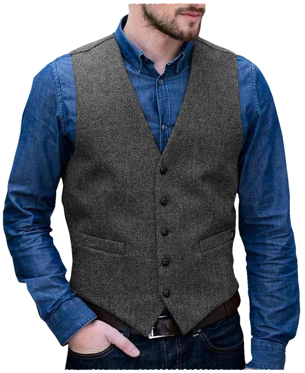 aesido Men's Single Breasted V Neck Waistcoat