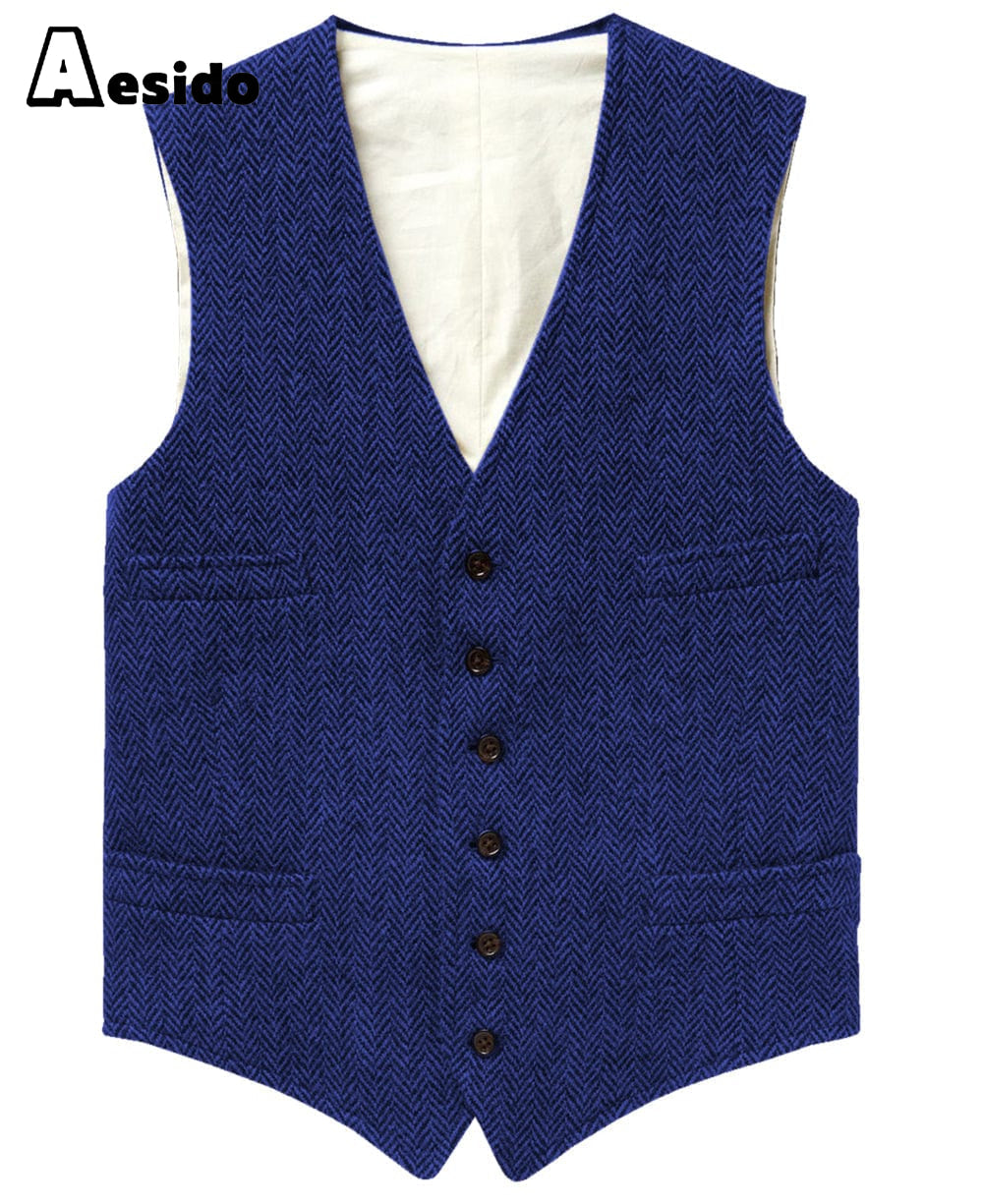 aesido Men's Single Breasted V Neck Waistcoat