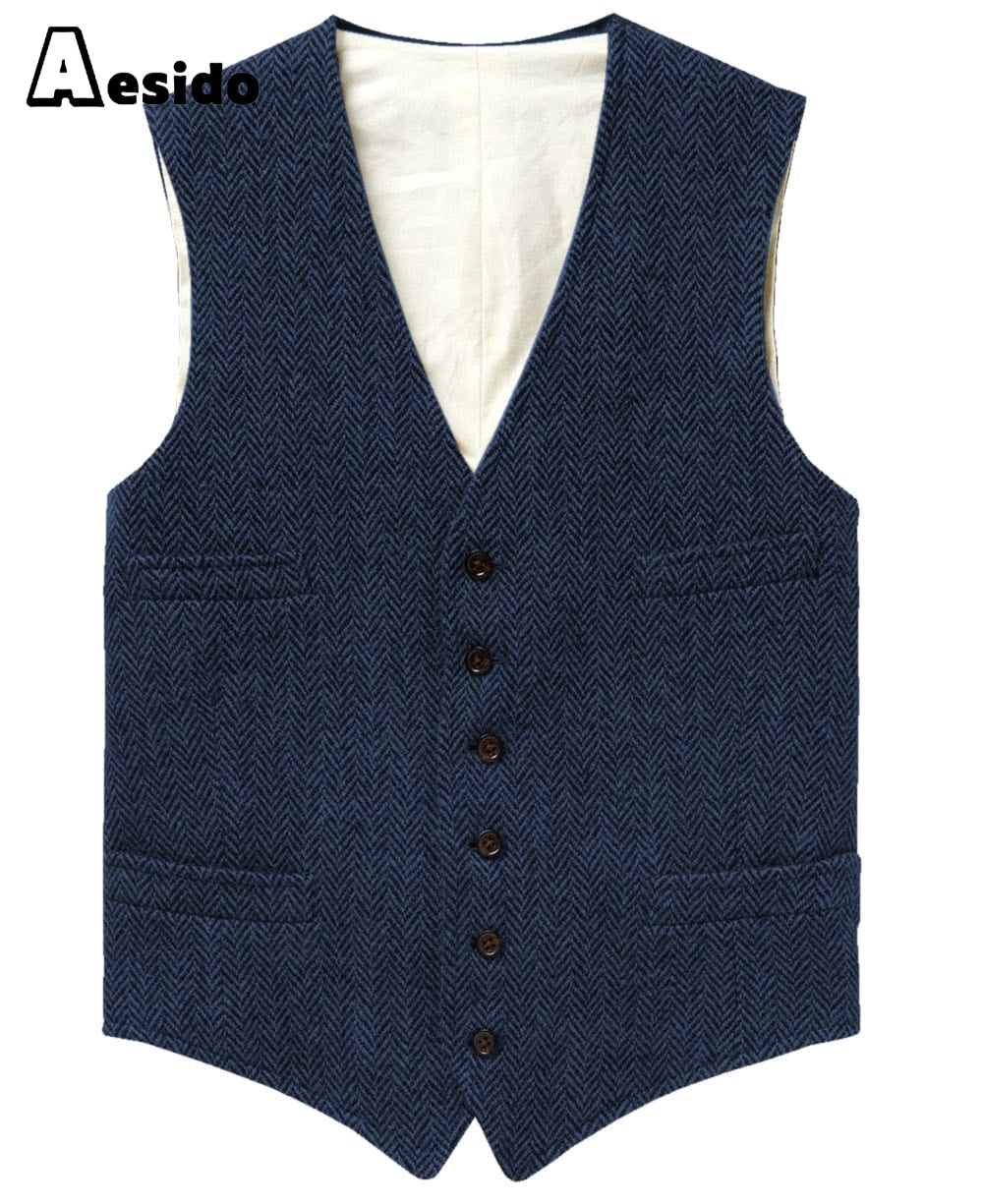 aesido Men's Single Breasted V Neck Waistcoat