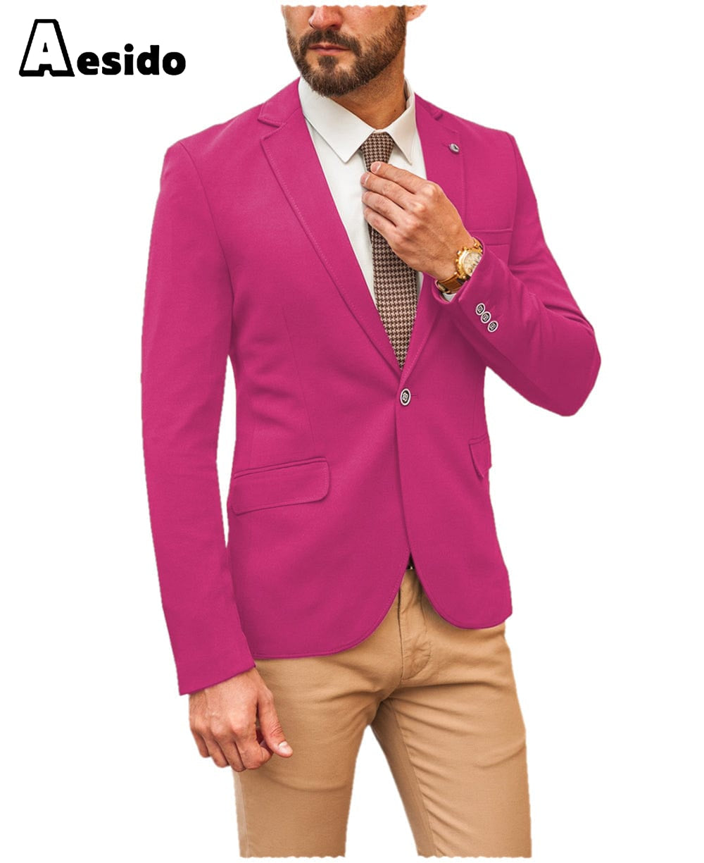 aesido Men's Single Button Notch Lapel Blazer