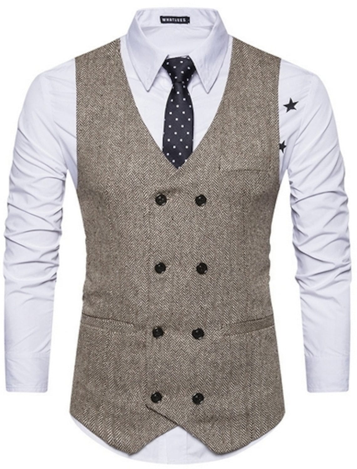 aesido Men's Solid Color Vest Double Breasted V Neck Business Casual Tweed Waistcoat