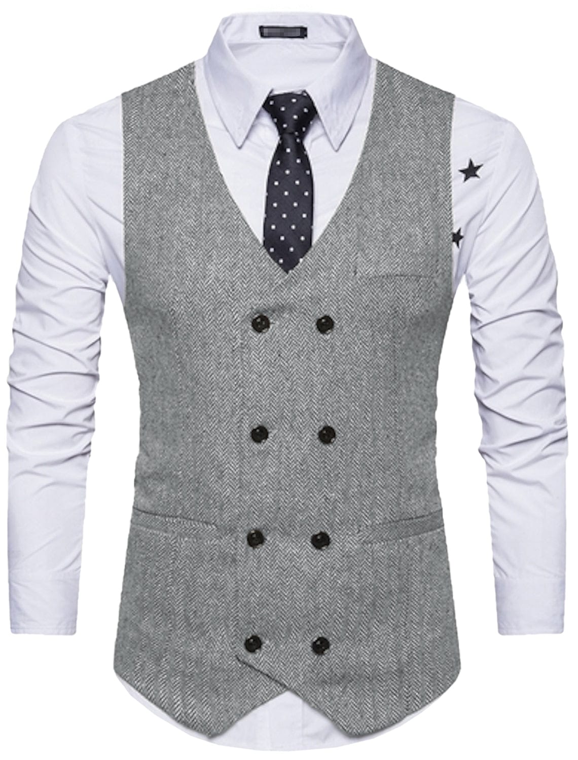 aesido Men's Solid Color Vest Double Breasted V Neck Business Casual Tweed Waistcoat