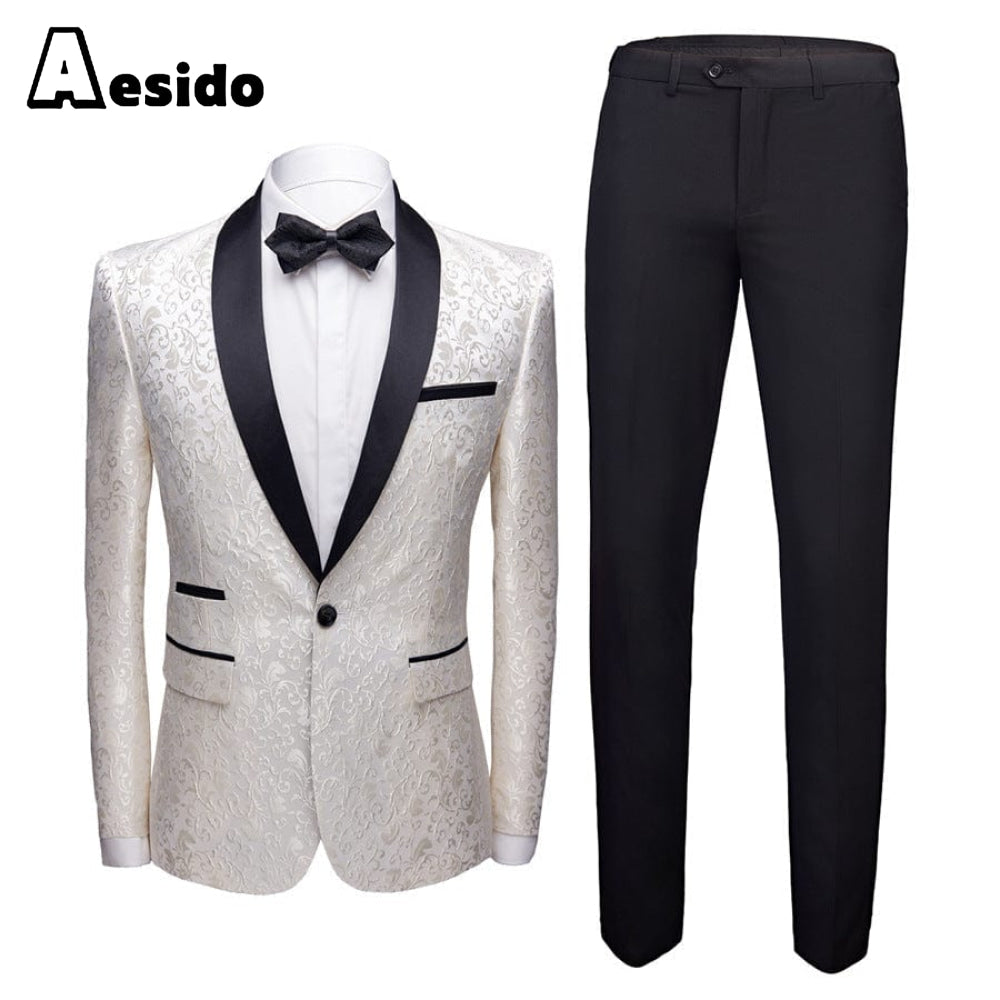 aesido Men's Suit 2Pieces Single Buttons Shawl Lapel Blazer (Blazer+Pants）