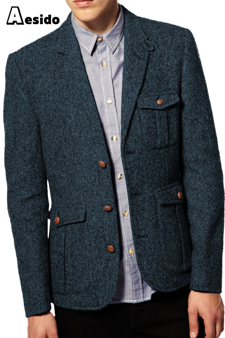 aesido Men's Suit Single Breasted Blazer