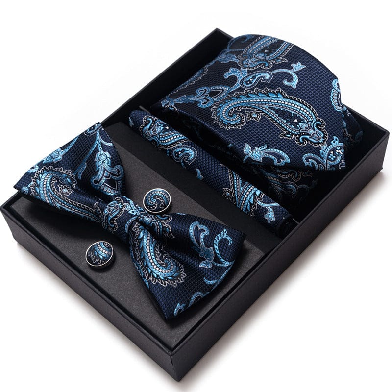 aesido Men's Tie 4-Piece (Tie + Bow Tie + Handkerchief + Cufflinks)