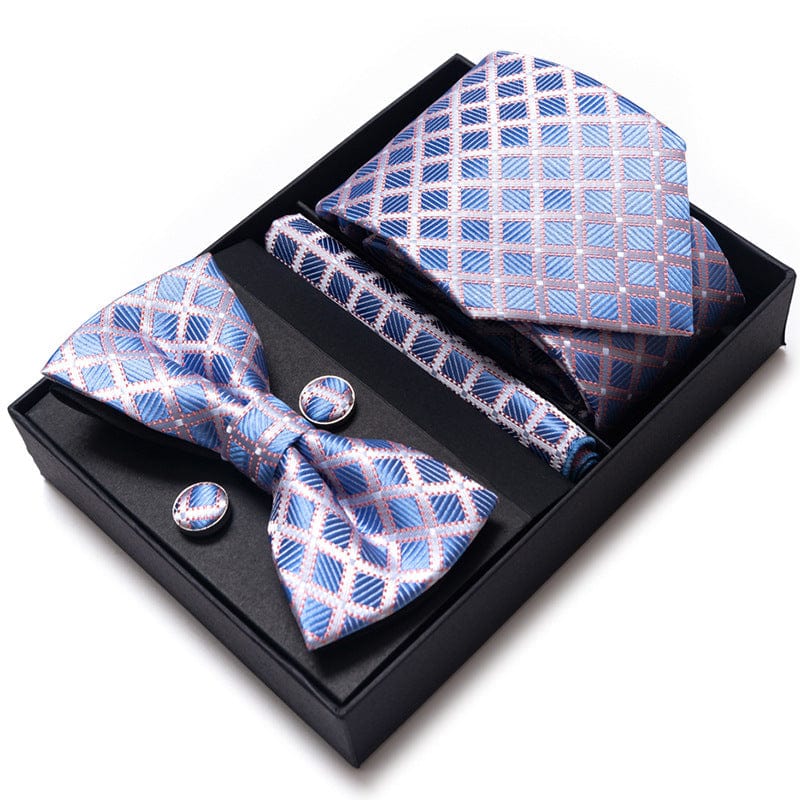 aesido Men's Tie 4-Piece (Tie + Bow Tie + Handkerchief + Cufflinks)