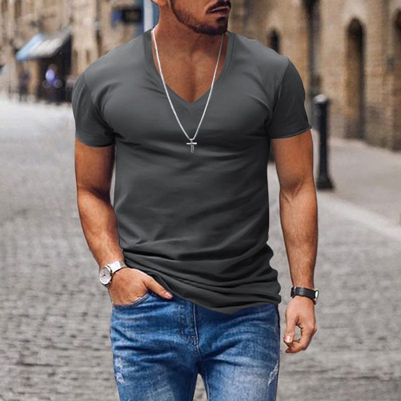 aesido Men's V Neck Solid Color Casual Short Sleeved T Shirt