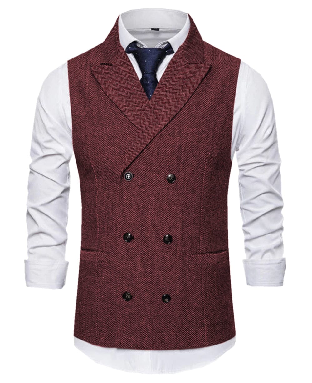 aesido Men's Vest Double Breasted Peak Lapel Waistcoat