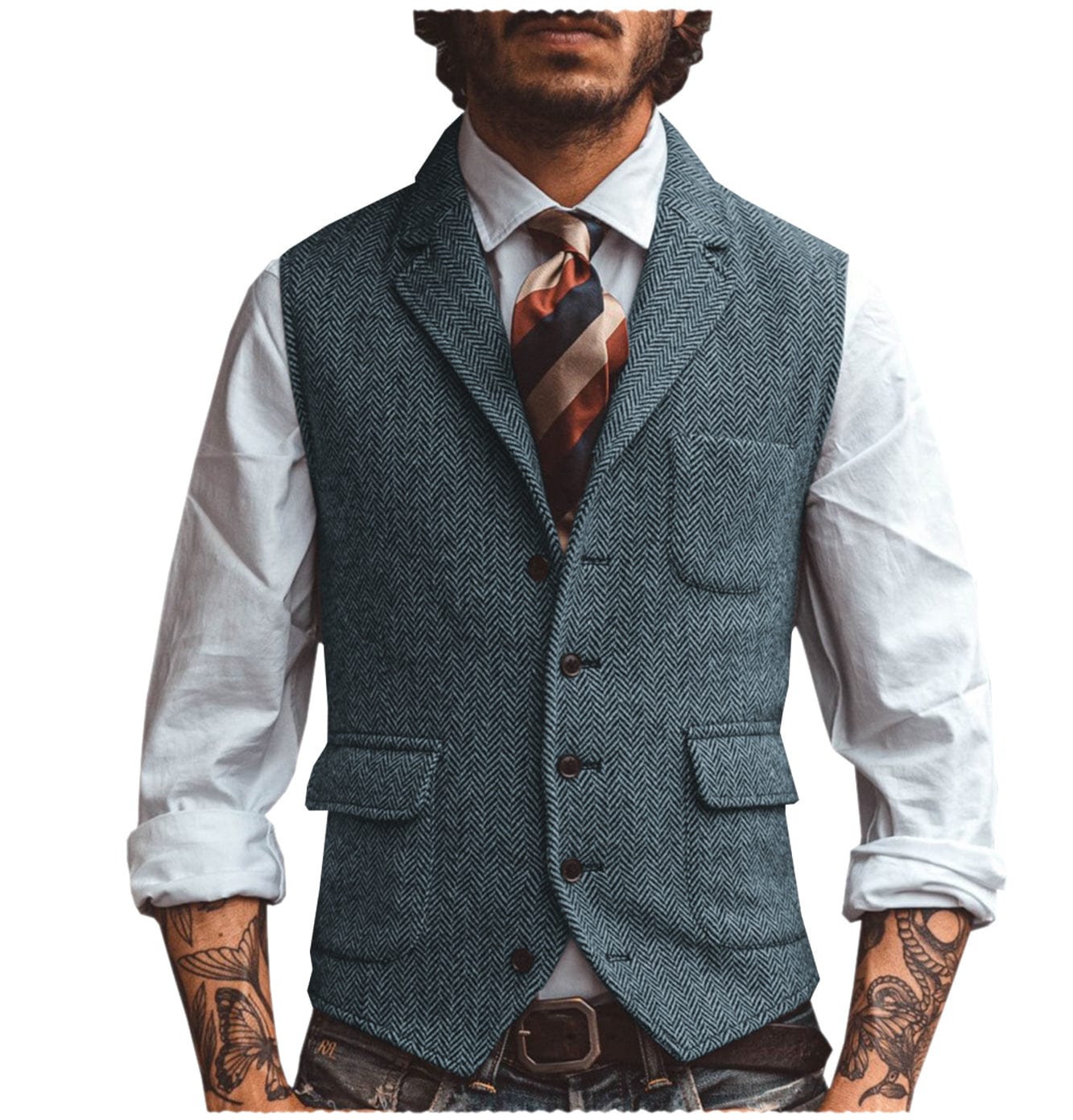 aesido Men's Vest Notch Lapel Single Breasted Waistcoat