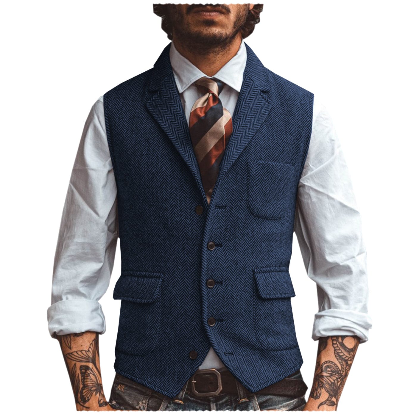 aesido Men's Vest Notch Lapel Single Breasted Waistcoat