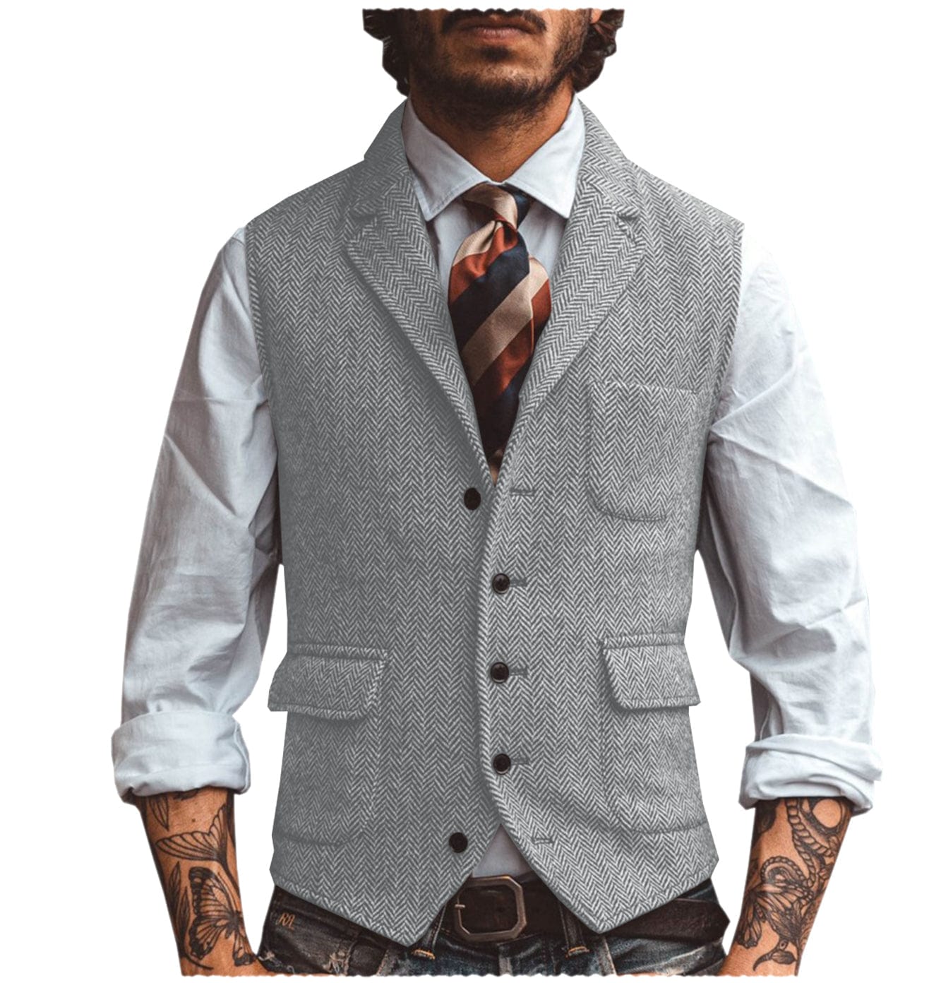 aesido Men's Vest Notch Lapel Single Breasted Waistcoat