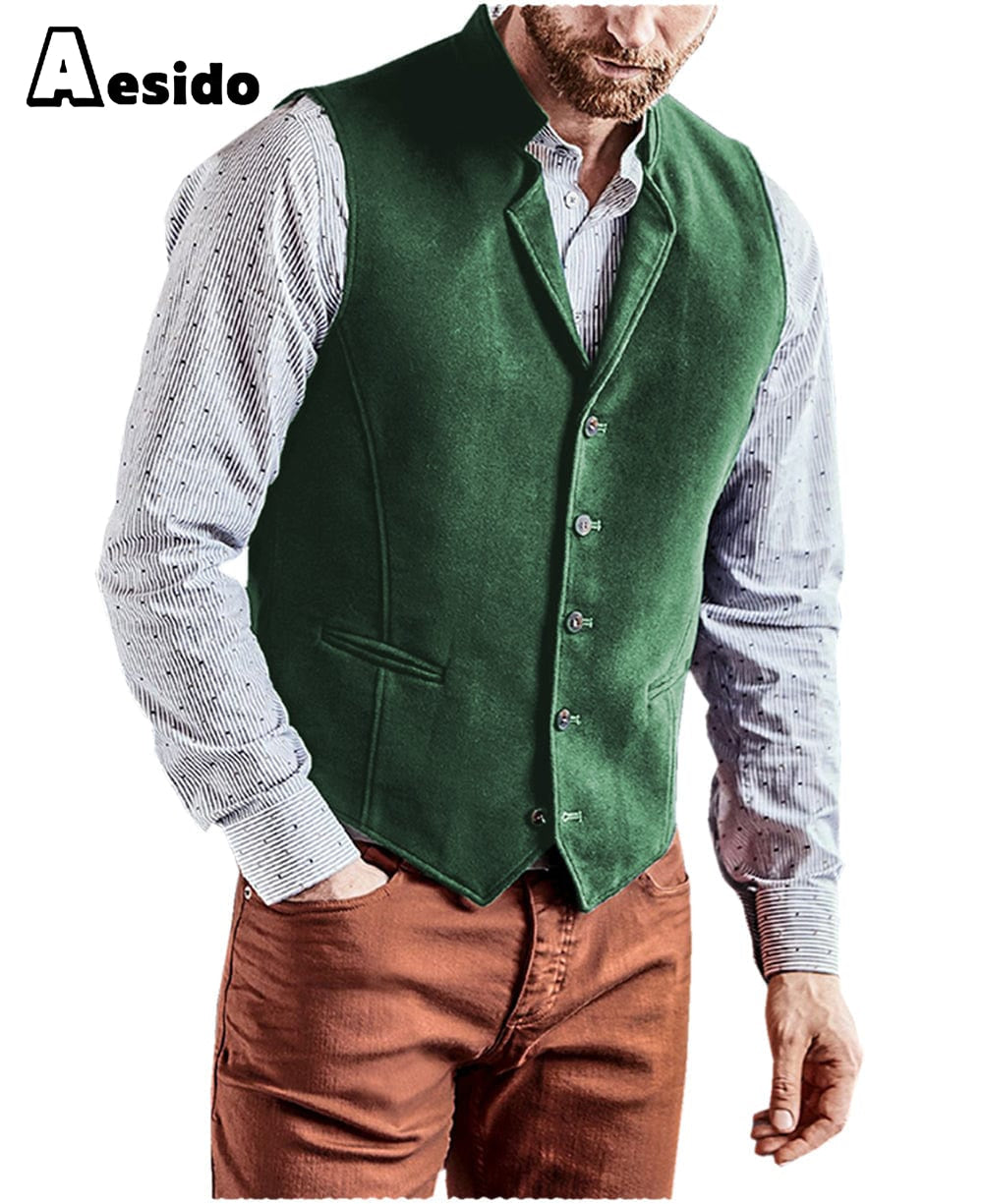 aesido Men's Vest Notch Lapel Waistcoat