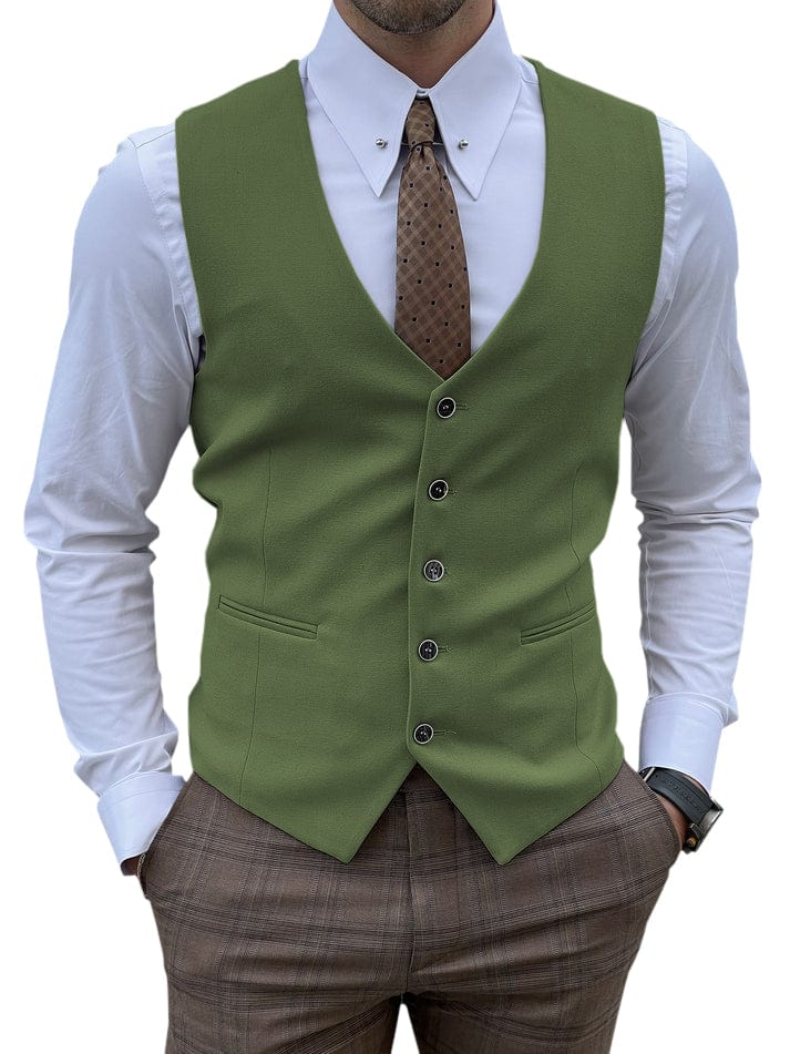 aesido Men's Vest Single Breasted Business Casual V Neck Waistcoat