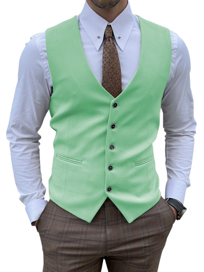 aesido Men's Vest Single Breasted Business Casual V Neck Waistcoat