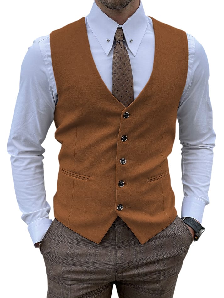 aesido Men's Vest Single Breasted Business Casual V Neck Waistcoat