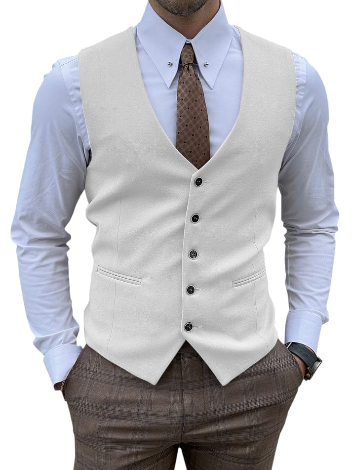 aesido Men's Vest Single Breasted Business Casual V Neck Waistcoat