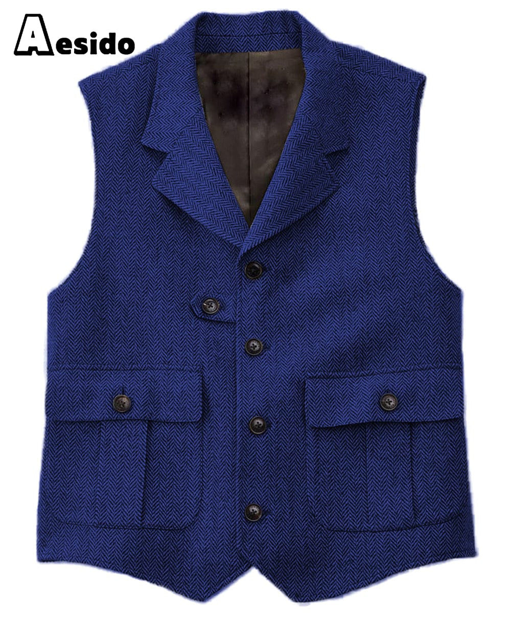 aesido Men's Vest Single Breasted Notch Lapel Waistcoat